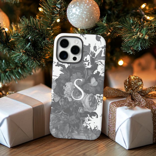 Funda iPhone 16 Pro Max Regalo artístico floral blanco y negro personaliza (Subido por el creador)