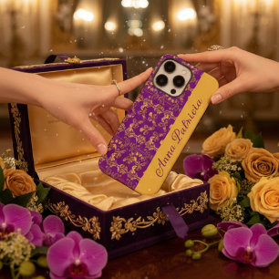 Funda iPhone 16 Pro Max Regalo personalizado barra de flores barrocas púrp