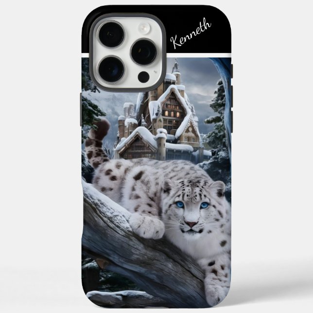 Funda iPhone 16 Pro Max Reloj de invierno de Snow Leopard (Reverso)
