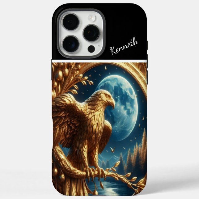 Funda iPhone 16 Pro Max Reloj lunar del águila dorada (Reverso)