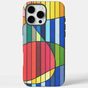 Funda iPhone 16 Pro Max Resumen abstracto de rayas azules con formas rojas