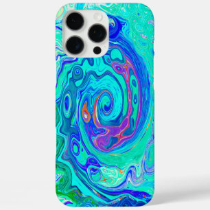 Funda iPhone 16 Pro Max Resumen de Groovy Ocean Blue y Green Liquid Swirl