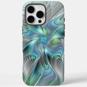 Funda iPhone 16 Pro Max Resumen de mariposa azul verde azul Fantasía arte 