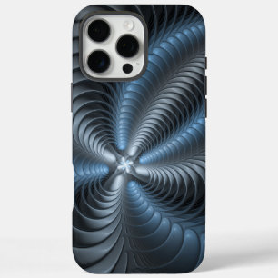 Funda iPhone 16 Pro Max Resumen del arte fractal 3D del gris azul plástico