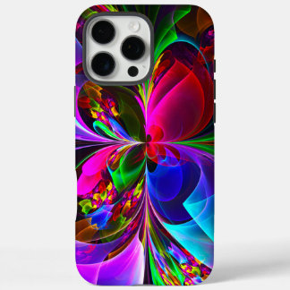 Funda iPhone 16 Pro Max Resumen floral moderno Patrón azul rojo del arte #