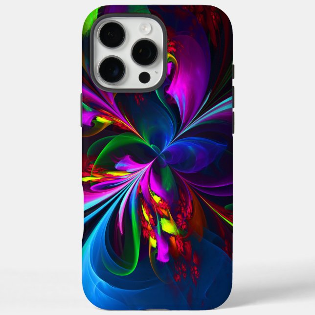 Funda iPhone 16 Pro Max Resumen floral moderno Patrón azul rojo del arte # (Reverso)