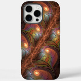 Funda iPhone 16 Pro Max Resumen fluorescente colorido Trippy Brown Fractal