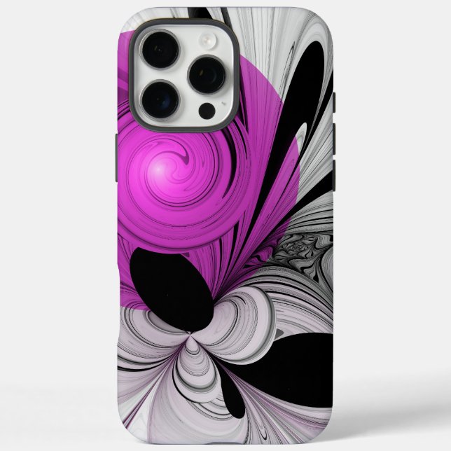 Funda iPhone 16 Pro Max Resumen Gris Negro Con Arte Fractal Magenta (Reverso)
