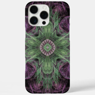 Funda iPhone 16 Pro Max Resumen moderno Diseño fractal púrpura y verde