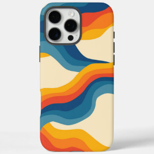 Funda iPhone 16 Pro Max Resumen Naranja retro banda de onda azul audaz Mod