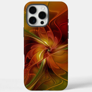 Funda iPhone 16 Pro Max Resumen Naranja rojo Brown Flor de arte fractal ve