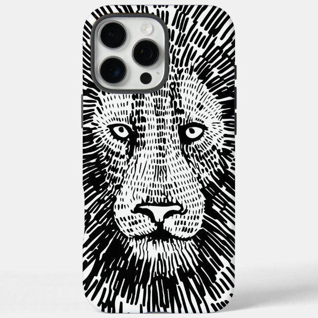 Funda iPhone 16 Pro Max Resumen Negrita Ilustracion de cara de león (Reverso)