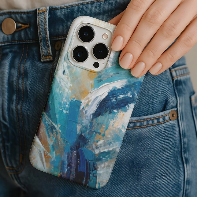 Funda iPhone 16 Pro Max Resumen Pincel azul sacude arte moderno (Subido por el creador)