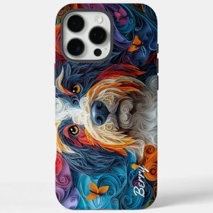 Funda iPhone 16 Pro Max Retrato collie con barba de colores