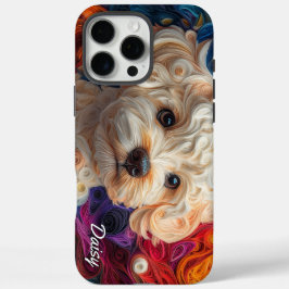 Funda iPhone 16 Pro Max Retrato colorido de la frívola de Bichon
