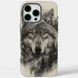 Funda iPhone 16 Pro Max Retrato de lobo en un bosque tranquilo