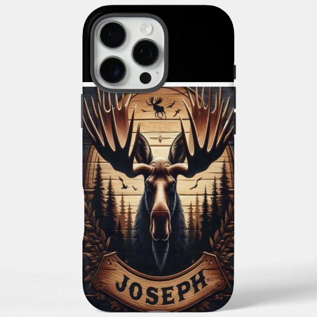 Funda iPhone 16 Pro Max Retrato De Moose Con Nombre (Reverso)