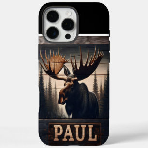 Funda iPhone 16 Pro Max Retrato De Moose En Madera
