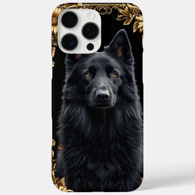 Funda iPhone 16 Pro Max Retrato de perro negro (Reverso )
