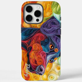 Funda iPhone 16 Pro Max Retrato de Pincher Doberman colorido