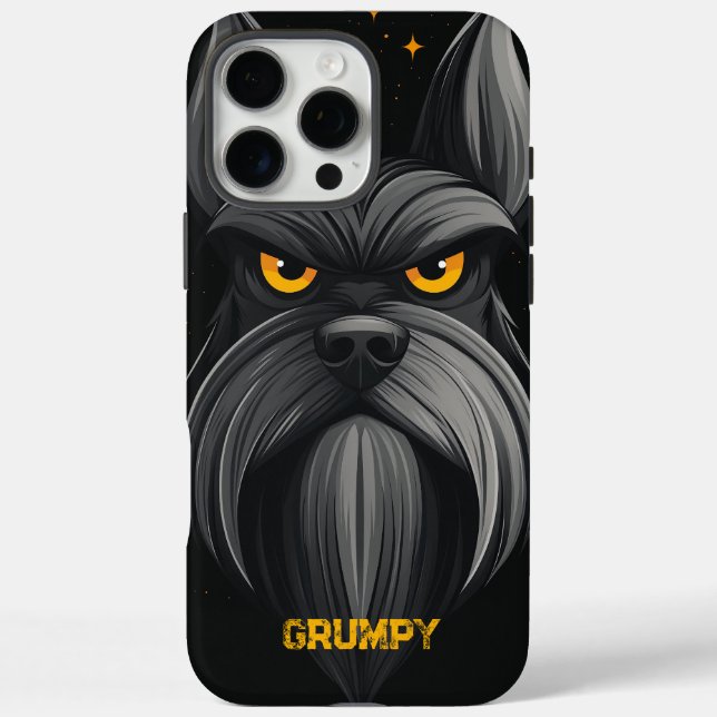 Funda iPhone 16 Pro Max Retrato negro gruñón Schnauzer (Reverso)