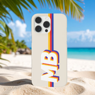 Funda iPhone 16 Pro Max Retro Stripes Monograma inicial personalizado