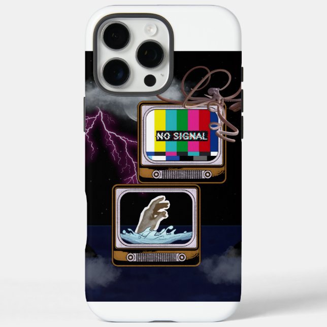 Funda iPhone 16 Pro Max Retro TV No Signal Ocean Storm Surreal Art (Reverso)