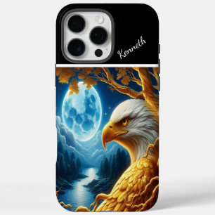 Funda iPhone 16 Pro Max Río Silhouette de águila de la luna azul