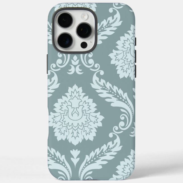 Funda iPhone 16 Pro Max Rococo Damask Art I Duck Egg Blue+Teal (Reverso)
