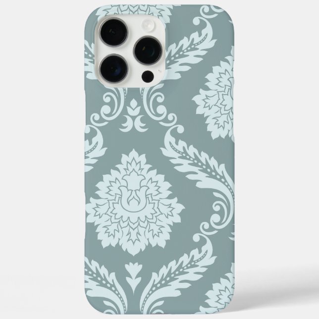 Funda iPhone 16 Pro Max Rococo Damask Art I Duck Egg Blue+Teal (Reverso )