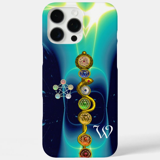 FUNDA iPhone 16 PRO MAX ROD DE ASCLEPIUS 7 CHAKRAS,YOGA ,ENERGÍA ESPIRITUA (Reverso )