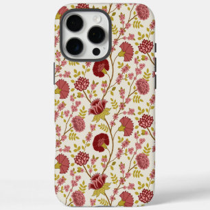 Funda iPhone 16 Pro Max Rojos de patrón floral jacobino rosan crema de oro