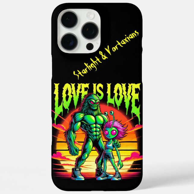 Funda iPhone 16 Pro Max Romance cósmico entre figuras alienígenas (Reverso )