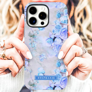 Funda iPhone 16 Pro Max Romántico Azul y Gris Nombre Floral