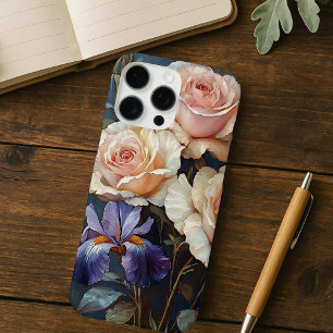 Funda iPhone 16 Pro Max Rosa de cosecha y floral de iris en rosa y morado