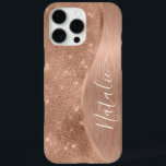 Funda iPhone 16 Pro Max Rosa metálico Purpurina de oro personalizado<br><div class="desc">Personaliza fácilmente este estuche de teléfono con motivos de purpurina metalizado y glamoroso de color dorado con tu propio nombre personalizado.</div>