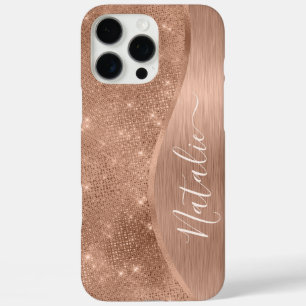 Funda iPhone 16 Pro Max Rosa metálico Purpurina de oro personalizado