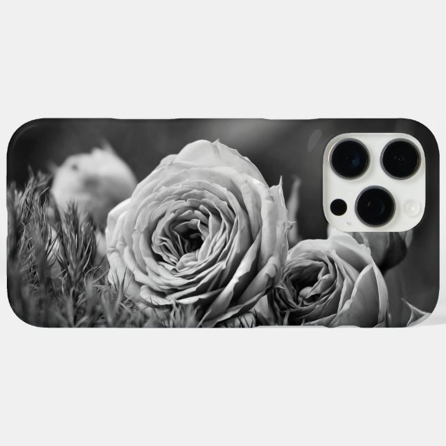 Funda iPhone 16 Pro Max Rosas en blanco y negro (Reverso  (Horizontal) )
