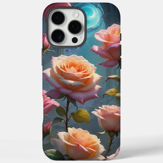 Funda iPhone 16 Pro Max Rosas melocotón-rosa encantadas (Reverso)