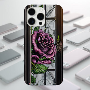Funda iPhone 16 Pro Max Rosas púrpuras junto a la ventana - estilo gótico