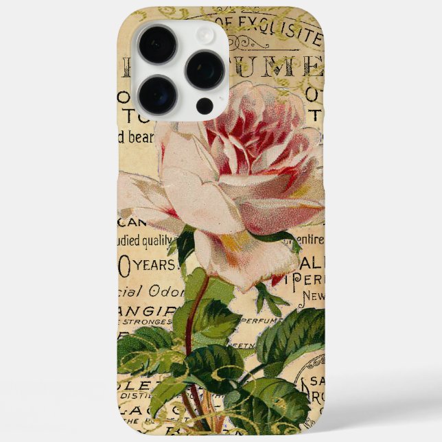 Funda iPhone 16 Pro Max Rosas rosadas antiguas francesas (Reverso )