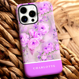 Funda iPhone 16 Pro Max Rosas Rosadas Bonitas Floral Nombre Personalizado