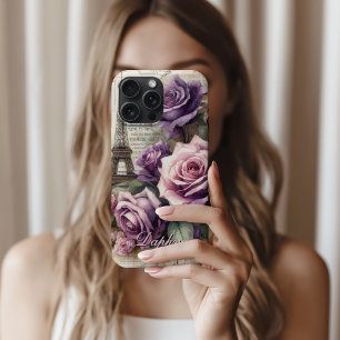Funda iPhone 16 Pro Max Rosas violetas y personalizados en París