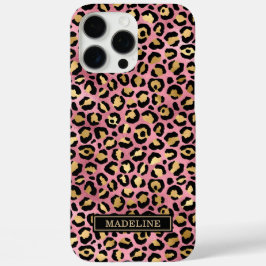 Funda iPhone 16 Pro Max Rose Gold Foil Leopard Print Monogrammed