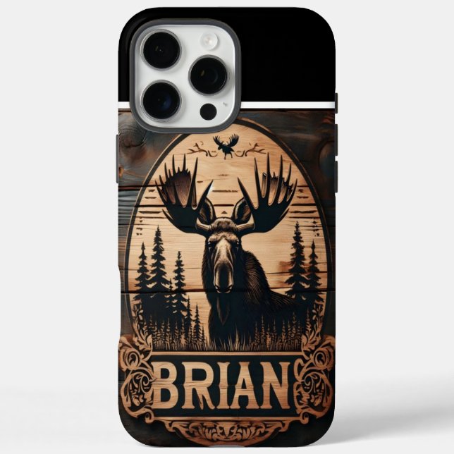 Funda iPhone 16 Pro Max Rótulo de Madera de Moose de Brian (Reverso)