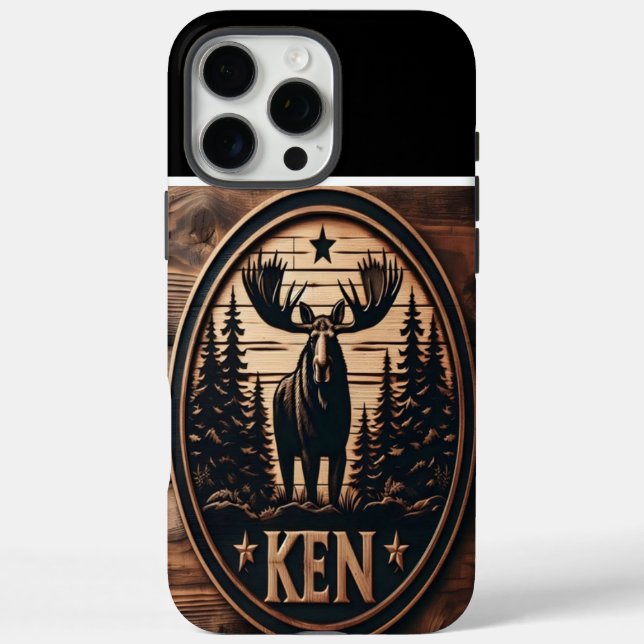 Funda iPhone 16 Pro Max Rótulo de madera de Moose de Ken (Reverso)