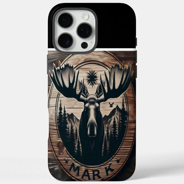 Funda iPhone 16 Pro Max Rótulo de Madera de Moose personalizado (Reverso)