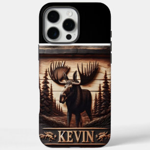 Funda iPhone 16 Pro Max Rótulo de Madera de Moose tallado