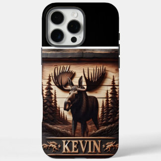 Funda iPhone 16 Pro Max Rótulo de Madera de Moose tallado