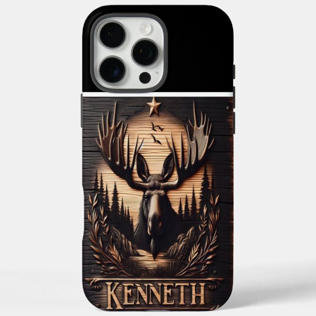 Funda iPhone 16 Pro Max Rótulo de Madera de Moose tallado (Reverso)